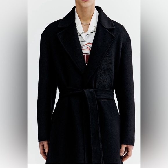 Hm Basquiat x ev tala loose fit wool tie belt coat - Picture 3 of 8